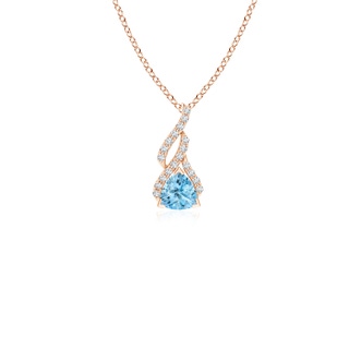 4mm AAAA Trillion Aquamarine Solitaire Pendant with Diamond Swirl in Rose Gold