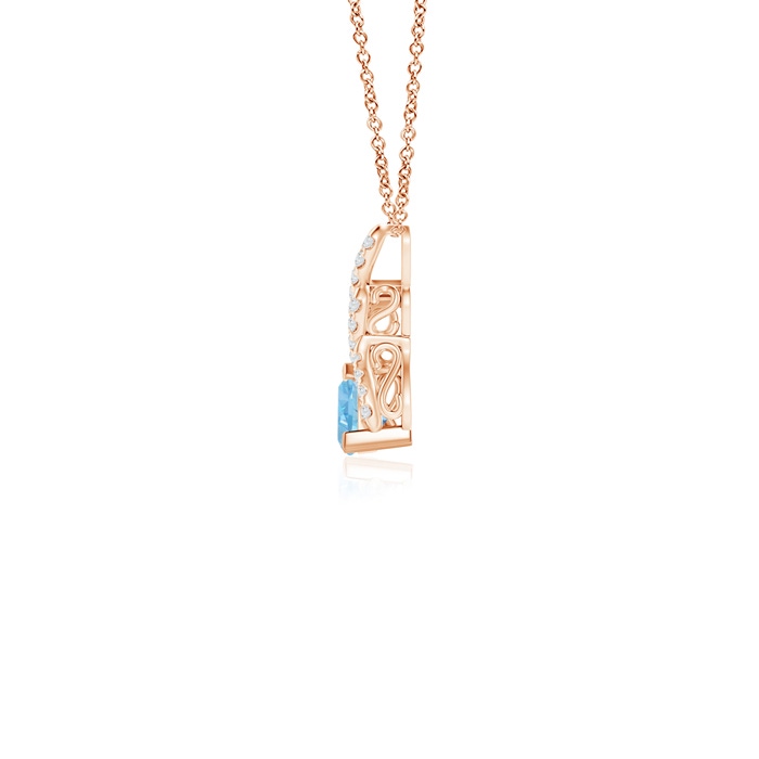 4mm AAAA Trillion Aquamarine Solitaire Pendant with Diamond Swirl in Rose Gold Product Image