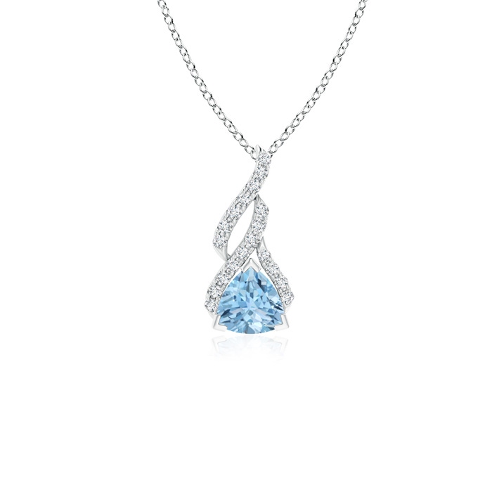 5mm AAA Trillion Aquamarine Solitaire Pendant with Diamond Swirl in White Gold 