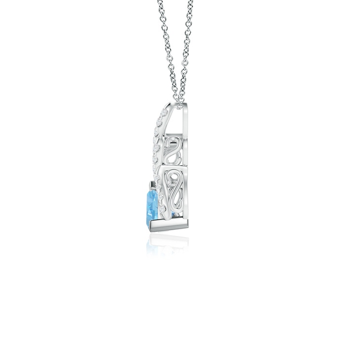5mm AAAA Trillion Aquamarine Solitaire Pendant with Diamond Swirl in White Gold Product Image