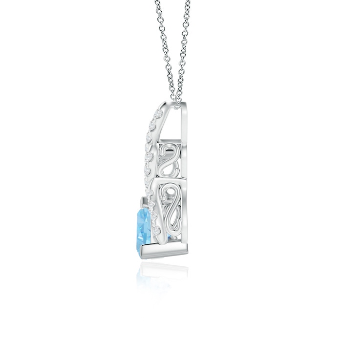 6mm AAAA Trillion Aquamarine Solitaire Pendant with Diamond Swirl in White Gold Product Image