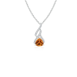 4mm AAA Trillion Citrine Solitaire Pendant with Diamond Swirl in White Gold