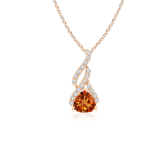5mm AAAA Trillion Citrine Solitaire Pendant with Diamond Swirl in Rose Gold