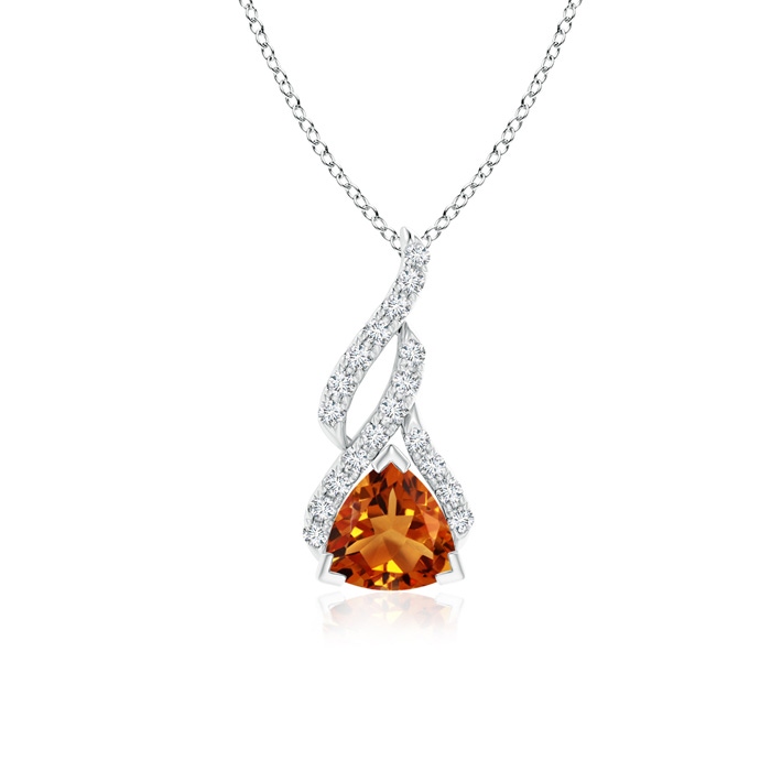 6mm AAAA Trillion Citrine Solitaire Pendant with Diamond Swirl in P950 Platinum