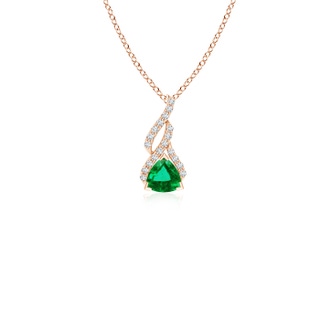 4mm AAA Trillion Emerald Solitaire Pendant with Diamond Swirl in Rose Gold