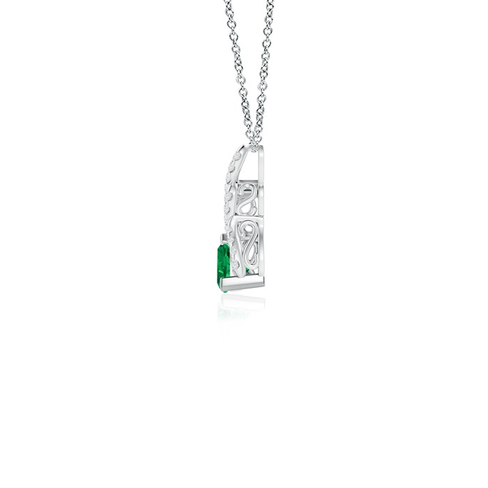 4mm AAA Trillion Emerald Solitaire Pendant with Diamond Swirl in White Gold product image