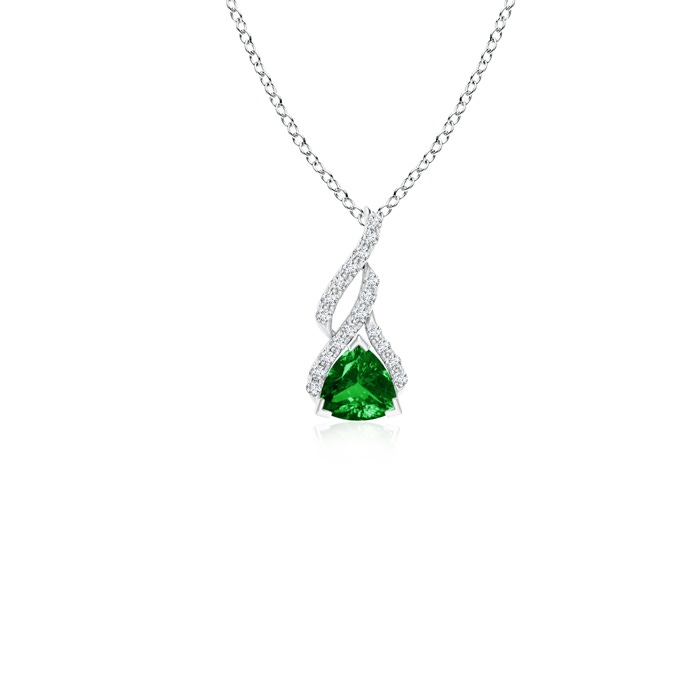 4mm AAAA Trillion Emerald Solitaire Pendant with Diamond Swirl in P950 Platinum
