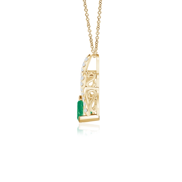 5mm A Trillion Emerald Solitaire Pendant with Diamond Swirl in Yellow Gold product image