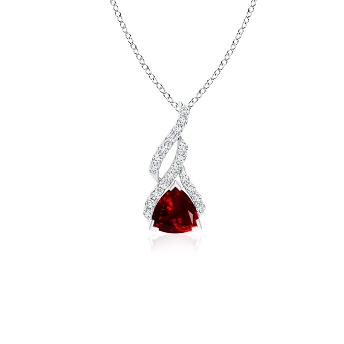 5mm AAA Trillion Garnet Solitaire Pendant with Diamond Swirl in 10K White Gold 