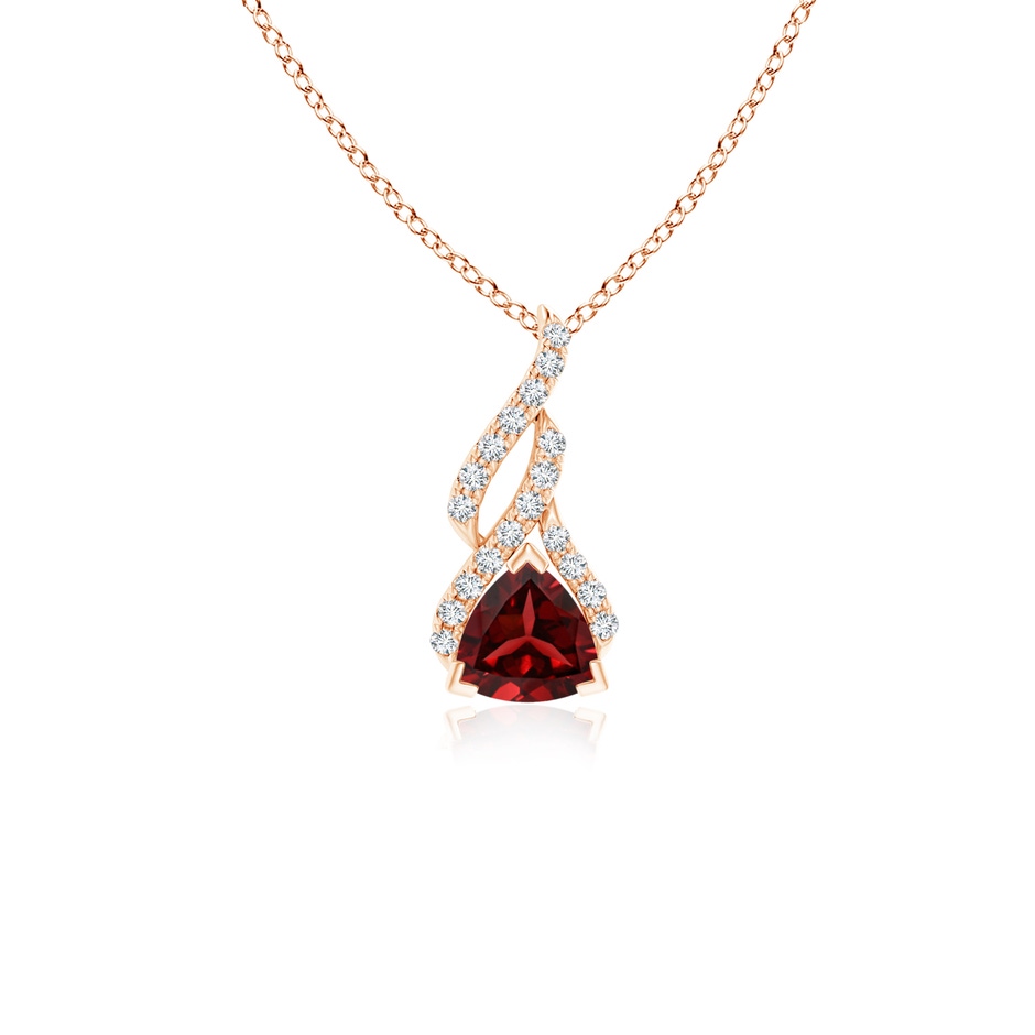 5mm AAAA Trillion Garnet Solitaire Pendant with Diamond Swirl in Rose Gold 