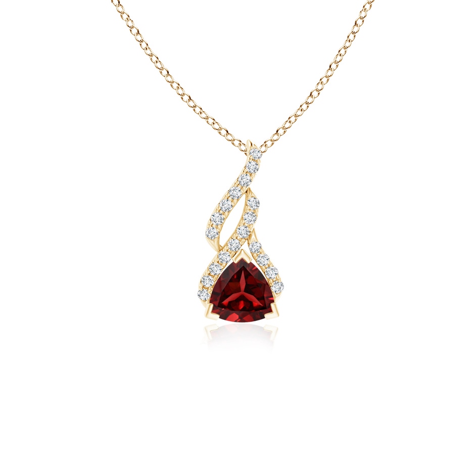 5mm AAAA Trillion Garnet Solitaire Pendant with Diamond Swirl in Yellow Gold 