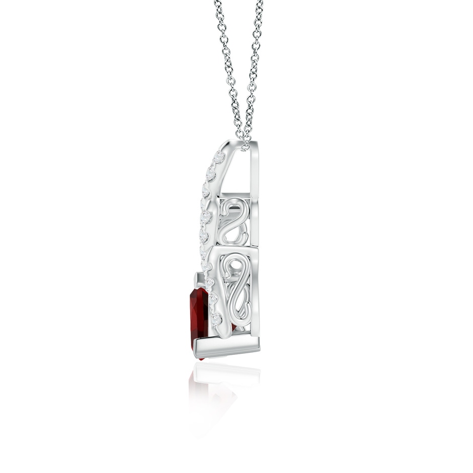 6mm AAAA Trillion Garnet Solitaire Pendant with Diamond Swirl in P950 Platinum side 1