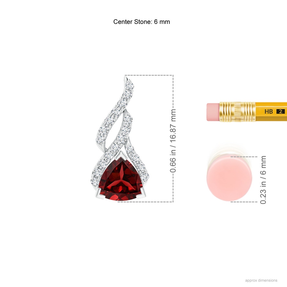 6mm AAAA Trillion Garnet Solitaire Pendant with Diamond Swirl in P950 Platinum ruler