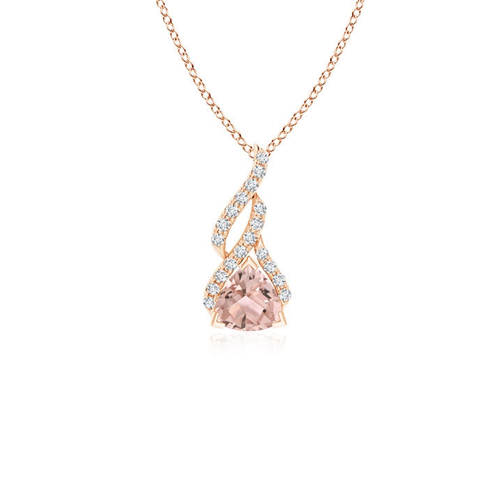 5mm AAA Trillion Morganite Solitaire Pendant with Diamond Swirl in Rose Gold