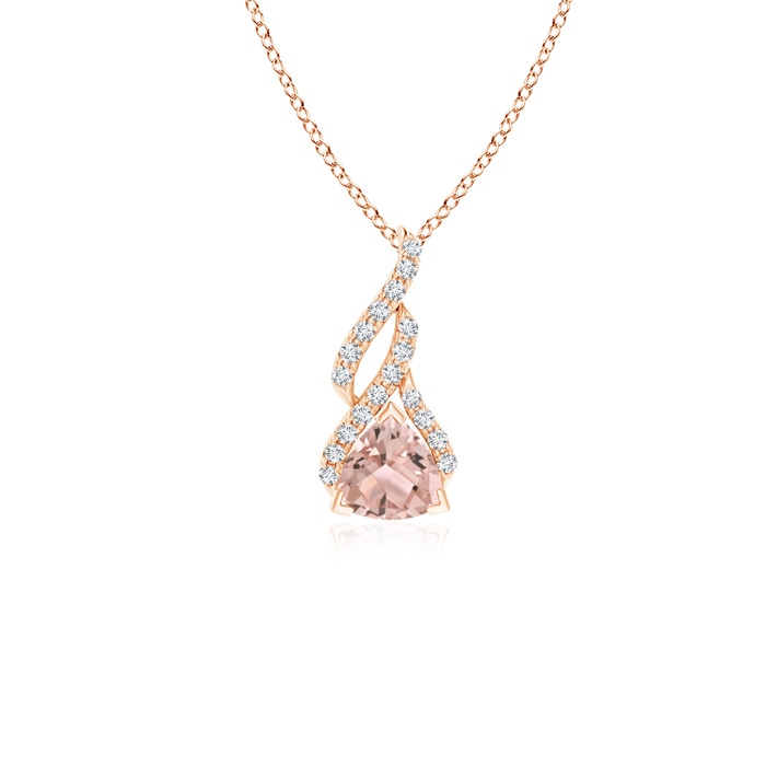 5mm AAA Trillion Morganite Solitaire Pendant with Diamond Swirl in Rose Gold 