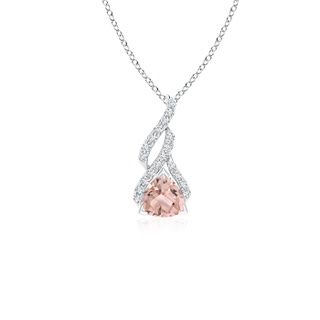 5mm AAA Trillion Morganite Solitaire Pendant with Diamond Swirl in White Gold