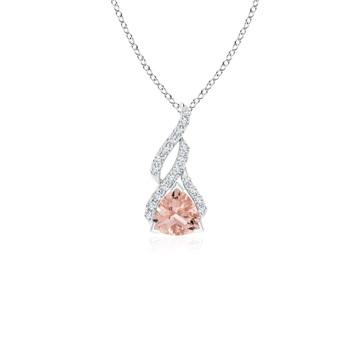 5mm AAAA Trillion Morganite Solitaire Pendant with Diamond Swirl in P950 Platinum