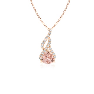 5mm AAAA Trillion Morganite Solitaire Pendant with Diamond Swirl in Rose Gold