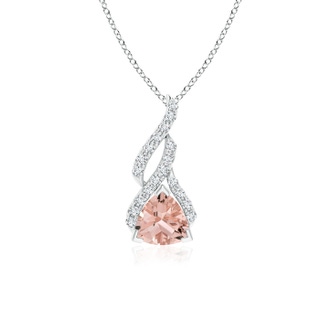 6mm AAAA Trillion Morganite Solitaire Pendant with Diamond Swirl in P950 Platinum