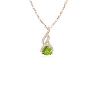 4mm AAA Trillion Peridot Solitaire Pendant with Diamond Swirl in Rose Gold