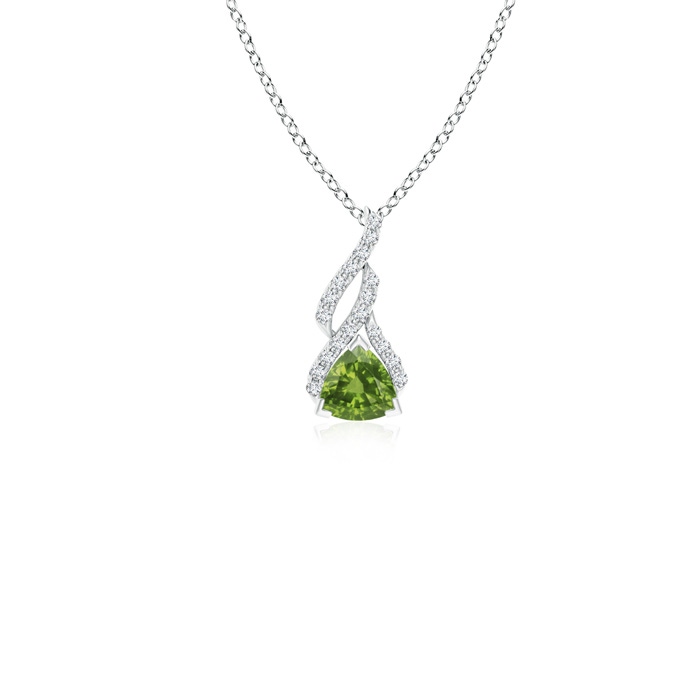 4mm AAAA Trillion Peridot Solitaire Pendant with Diamond Swirl in P950 Platinum