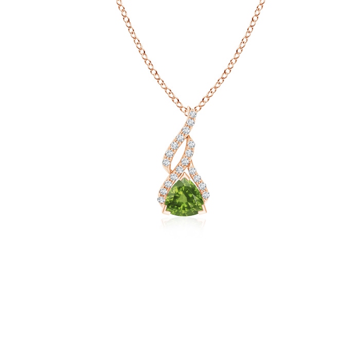 4mm AAAA Trillion Peridot Solitaire Pendant with Diamond Swirl in Rose Gold