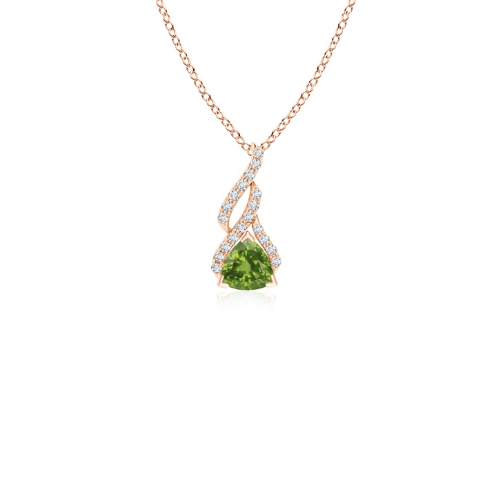4mm AAAA Trillion Peridot Solitaire Pendant with Diamond Swirl in Rose Gold 