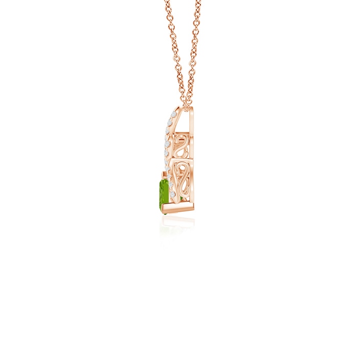 4mm AAAA Trillion Peridot Solitaire Pendant with Diamond Swirl in Rose Gold product image