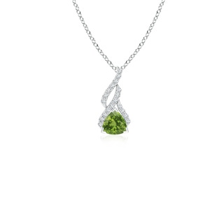 4mm AAAA Trillion Peridot Solitaire Pendant with Diamond Swirl in White Gold