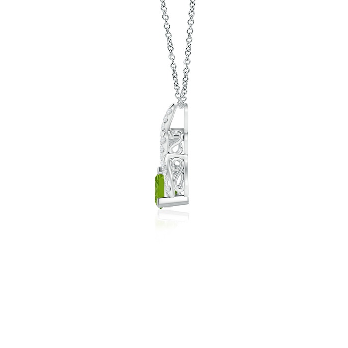 4mm AAAA Trillion Peridot Solitaire Pendant with Diamond Swirl in White Gold product image