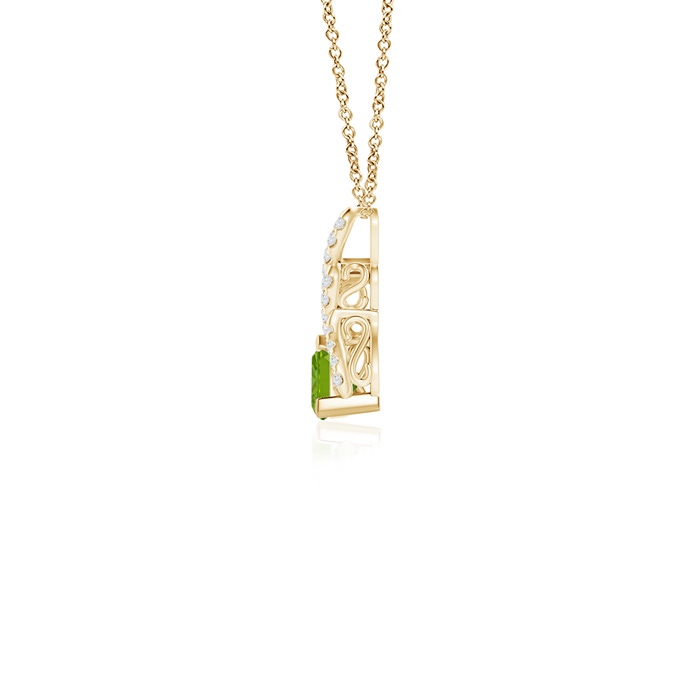 4mm AAAA Trillion Peridot Solitaire Pendant with Diamond Swirl in Yellow Gold product image