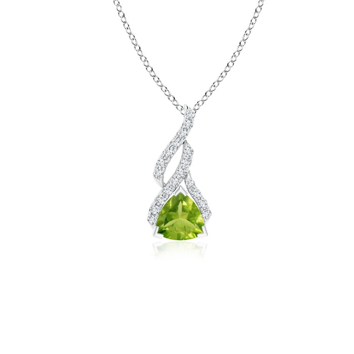 5mm AAA Trillion Peridot Solitaire Pendant with Diamond Swirl in White Gold
