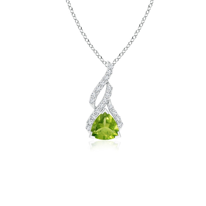 5mm AAA Trillion Peridot Solitaire Pendant with Diamond Swirl in White Gold 