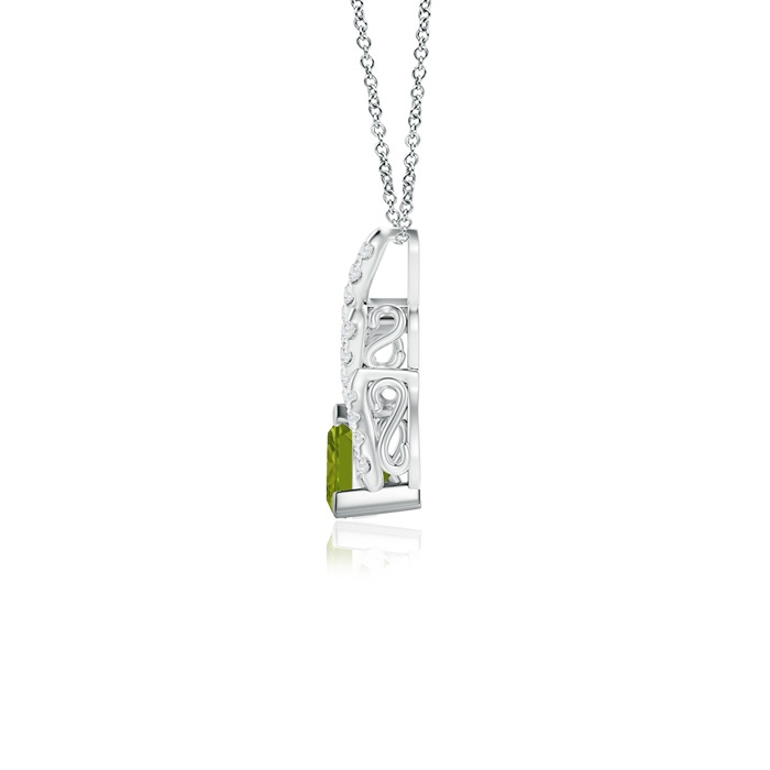 5mm AAA Trillion Peridot Solitaire Pendant with Diamond Swirl in White Gold Product Image