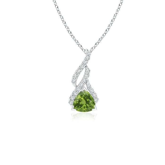 5mm AAAA Trillion Peridot Solitaire Pendant with Diamond Swirl in P950 Platinum