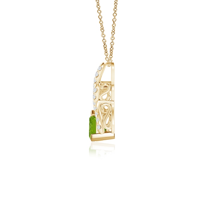 5mm AAAA Trillion Peridot Solitaire Pendant with Diamond Swirl in Yellow Gold product image