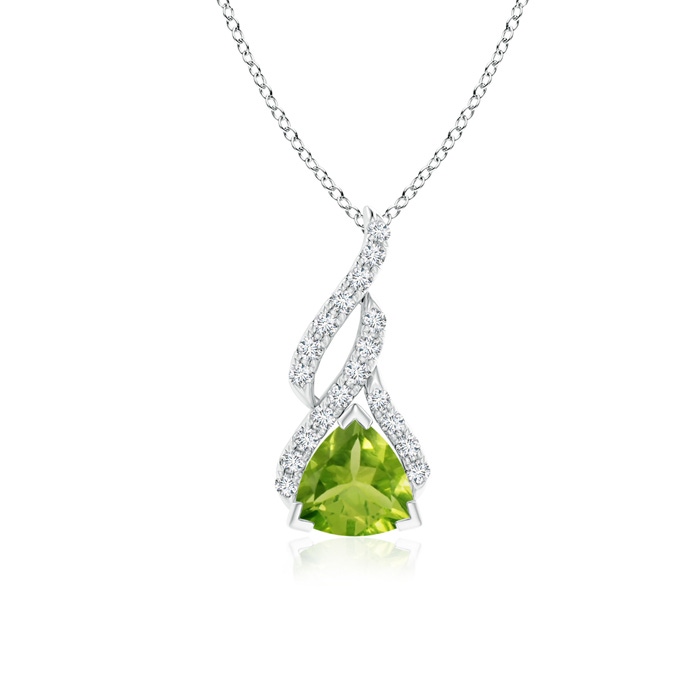 6mm AAA Trillion Peridot Solitaire Pendant with Diamond Swirl in White Gold