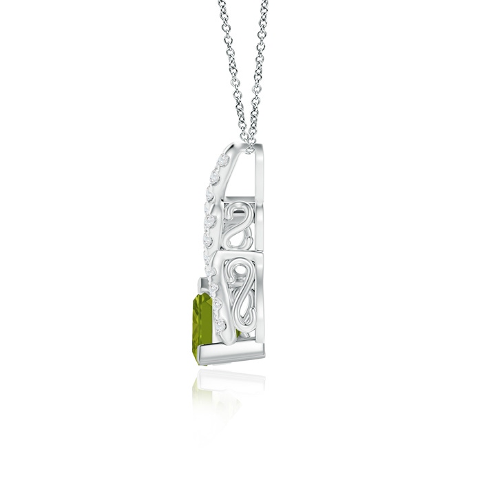 6mm AAA Trillion Peridot Solitaire Pendant with Diamond Swirl in White Gold product image