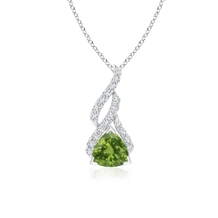 6mm AAAA Trillion Peridot Solitaire Pendant with Diamond Swirl in P950 Platinum 