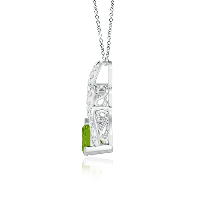 6mm AAAA Trillion Peridot Solitaire Pendant with Diamond Swirl in P950 Platinum product image