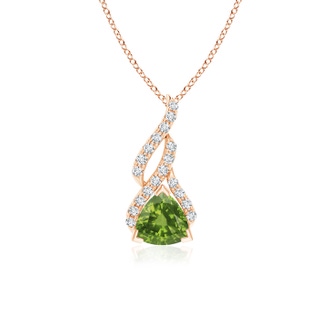 6mm AAAA Trillion Peridot Solitaire Pendant with Diamond Swirl in Rose Gold