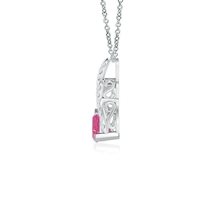 4mm AAA Trillion Pink Sapphire Solitaire Pendant with Diamond Swirl in White Gold Product Image