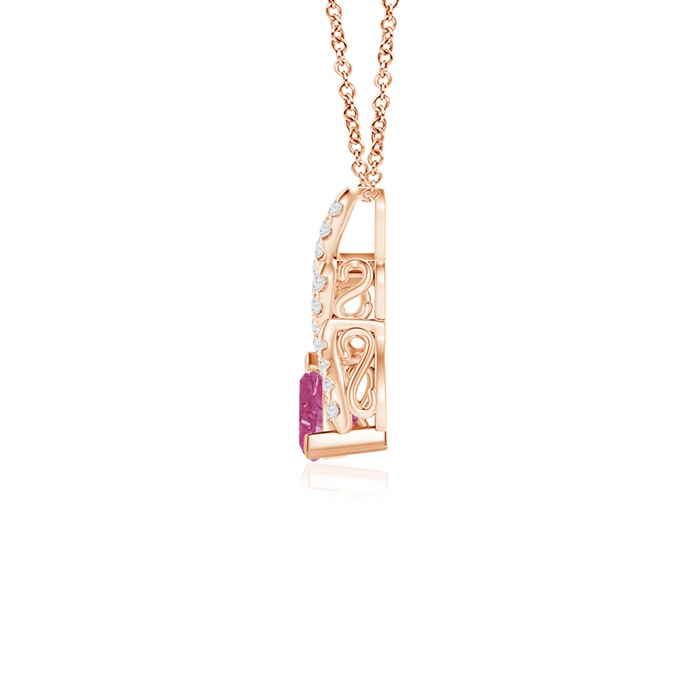 4mm AAAA Trillion Pink Sapphire Solitaire Pendant with Diamond Swirl in Rose Gold product image