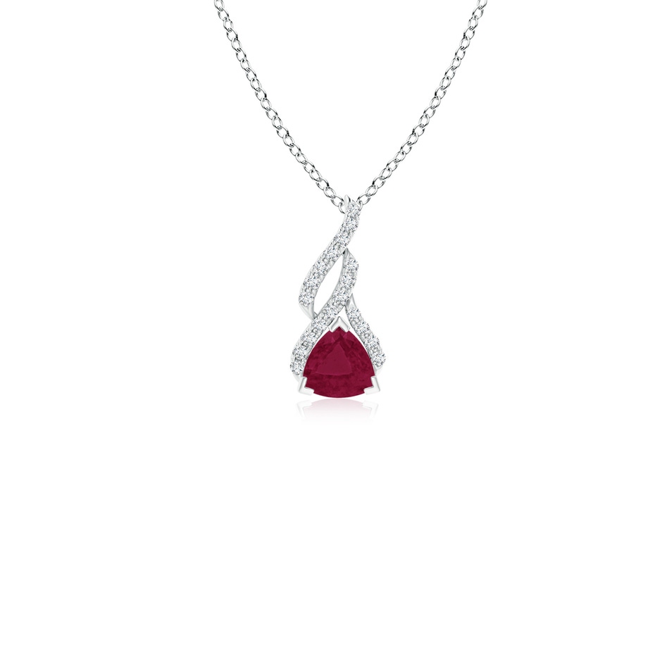 4mm A Trillion Ruby Solitaire Pendant with Diamond Swirl in White Gold 