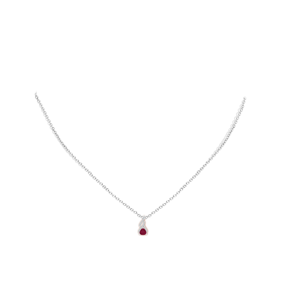 4mm A Trillion Ruby Solitaire Pendant with Diamond Swirl in White Gold pen