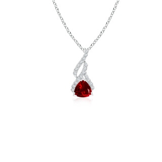 4mm AAAA Trillion Ruby Solitaire Pendant with Diamond Swirl in P950 Platinum