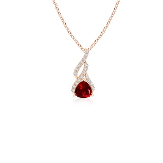 4mm AAAA Trillion Ruby Solitaire Pendant with Diamond Swirl in Rose Gold