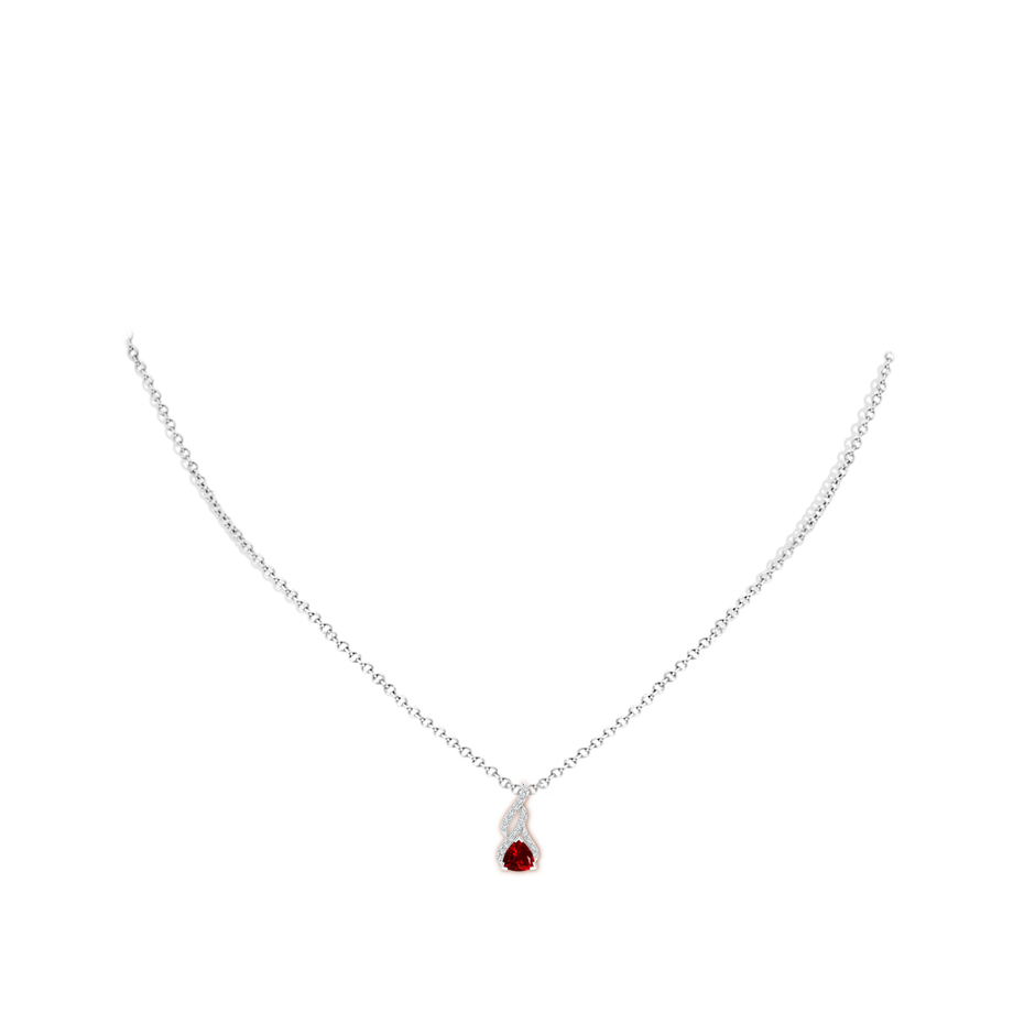 5mm AAAA Trillion Ruby Solitaire Pendant with Diamond Swirl in White Gold pen