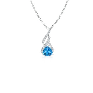 4mm AAAA Trillion Swiss Blue Topaz Solitaire Pendant with Diamond Swirl in White Gold