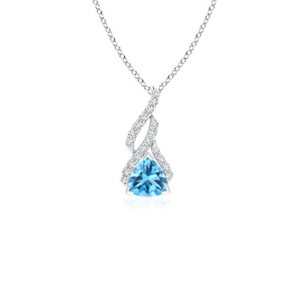 5mm AAA Trillion Swiss Blue Topaz Solitaire Pendant with Diamond Swirl in White Gold